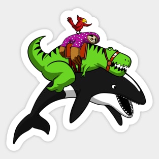 T-Rex Dinosaur Sloth Riding Orca Whale Sticker